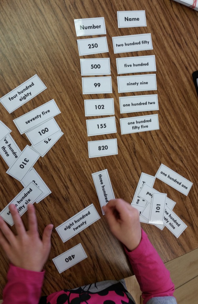 "Numbers and their names" card sort