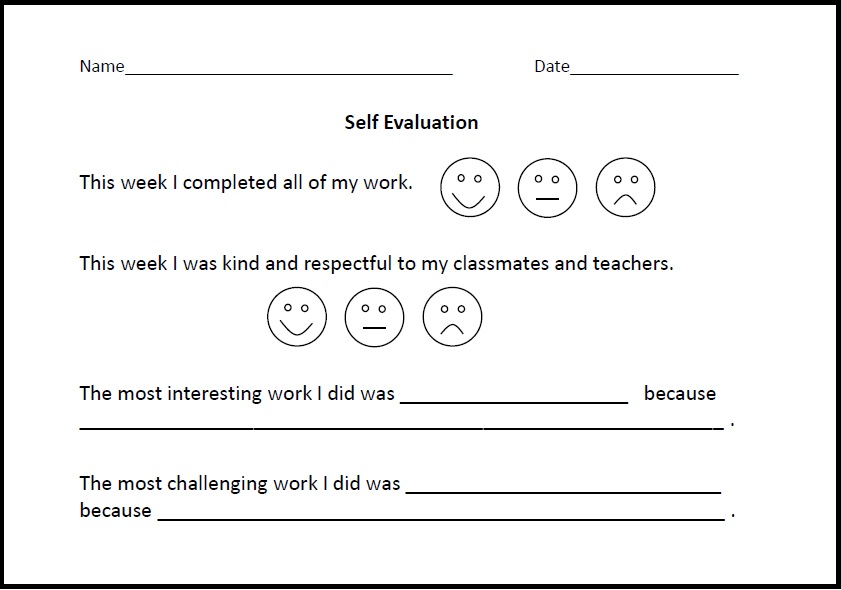 Self-evaluation form for Lower Elementary students