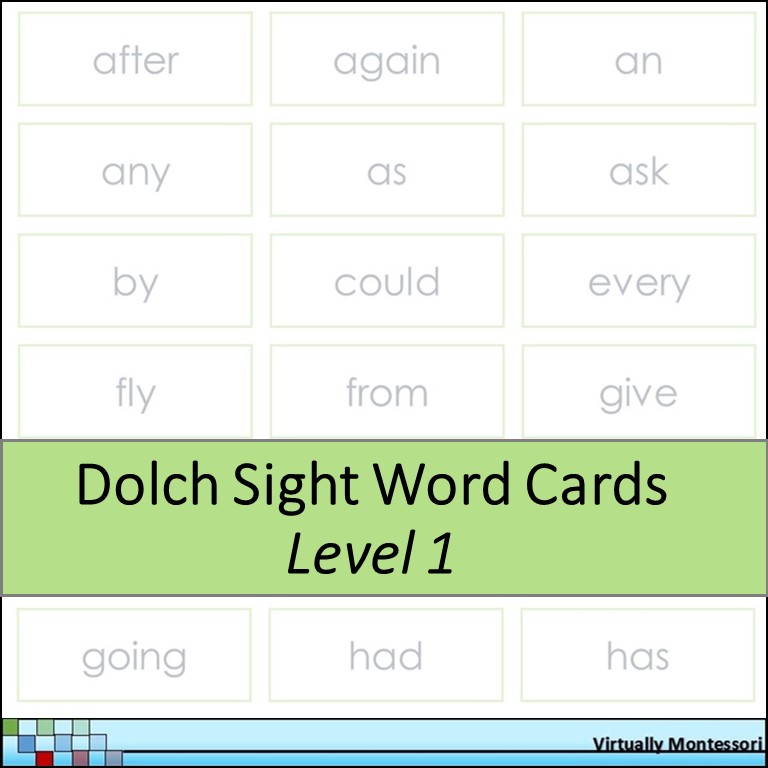 Dolch Sight Words Level 1 Cards Memory Game by Virtually Montessori