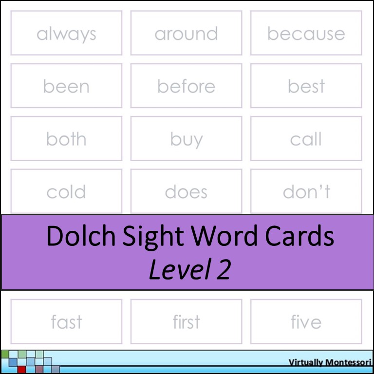 Dolch Sight Words Level 2 Cards Memory Game by Virtually Montessori