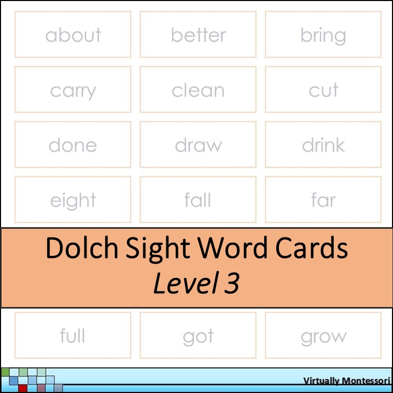 Dolch Sight Words Level 3 Cards Memory Game by Virtually Montessori