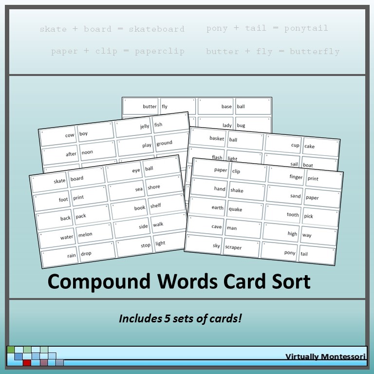 Compound Words Card Sort Activity by Virtually Montessori