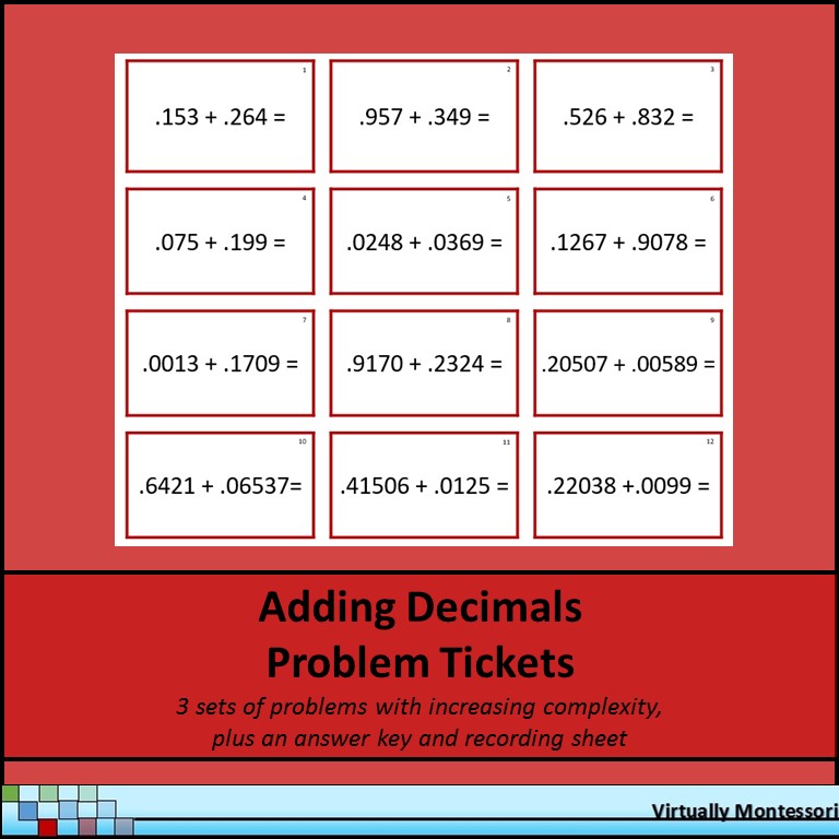 Adding Decimals Problem Tickets