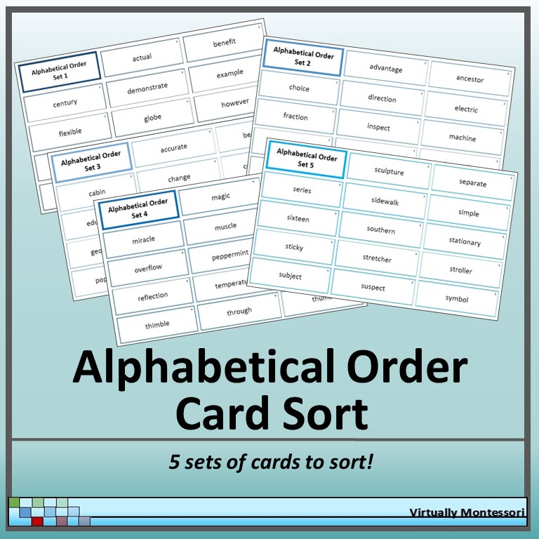 Alphabetical Order Card Sort Activity by Virtually Montessori