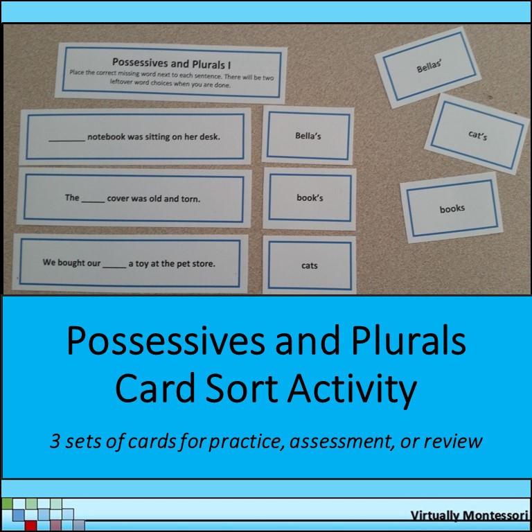 Possessives and Plurals Card Sort Activity by Virtually Montessori