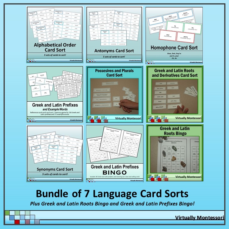 Bundle of language card sorts by Virtually Montessori