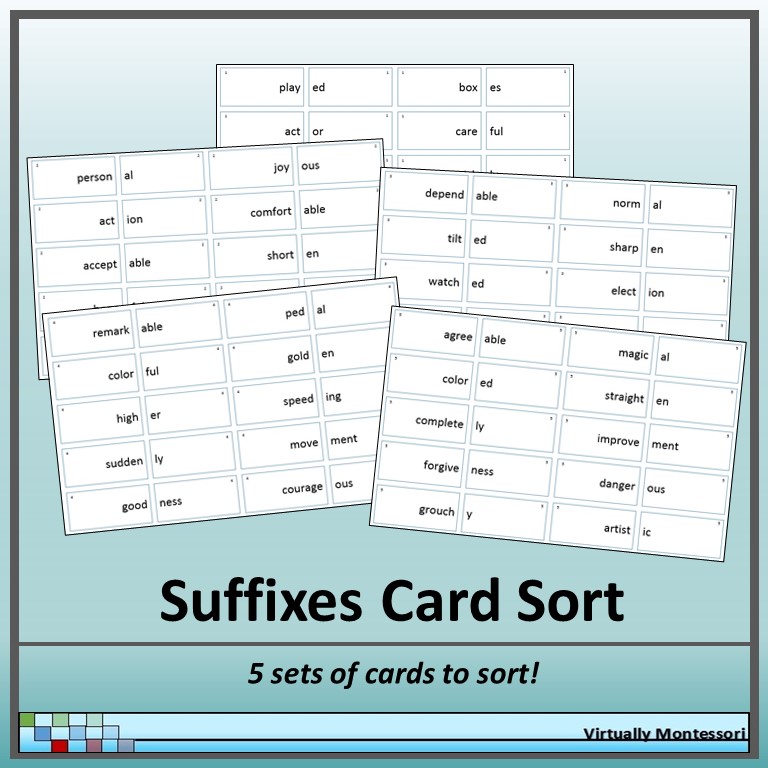 Suffixes Card Sort Activity by Virtually Montessori