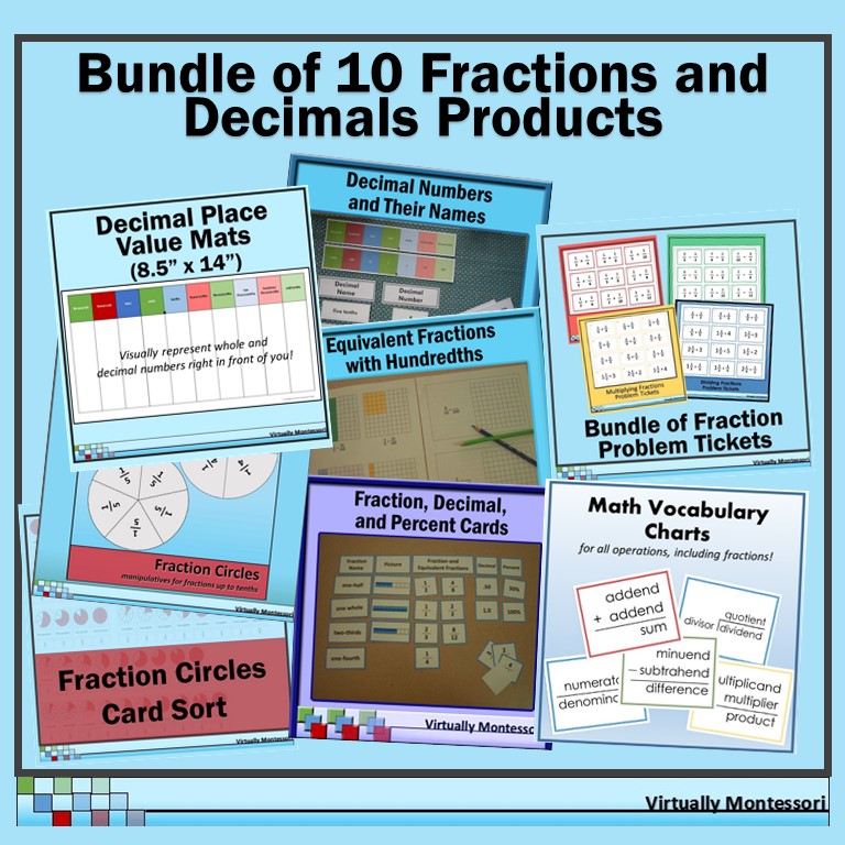 Bundle Fractions Decimals by Virtually Montessori