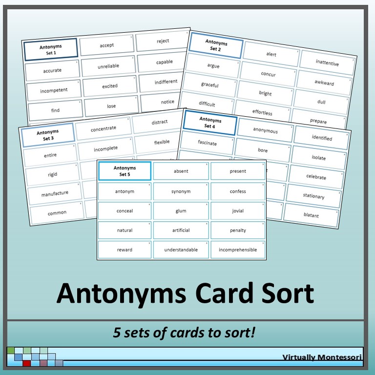 Antonyms Card Sort Activity by Virtually Montessori