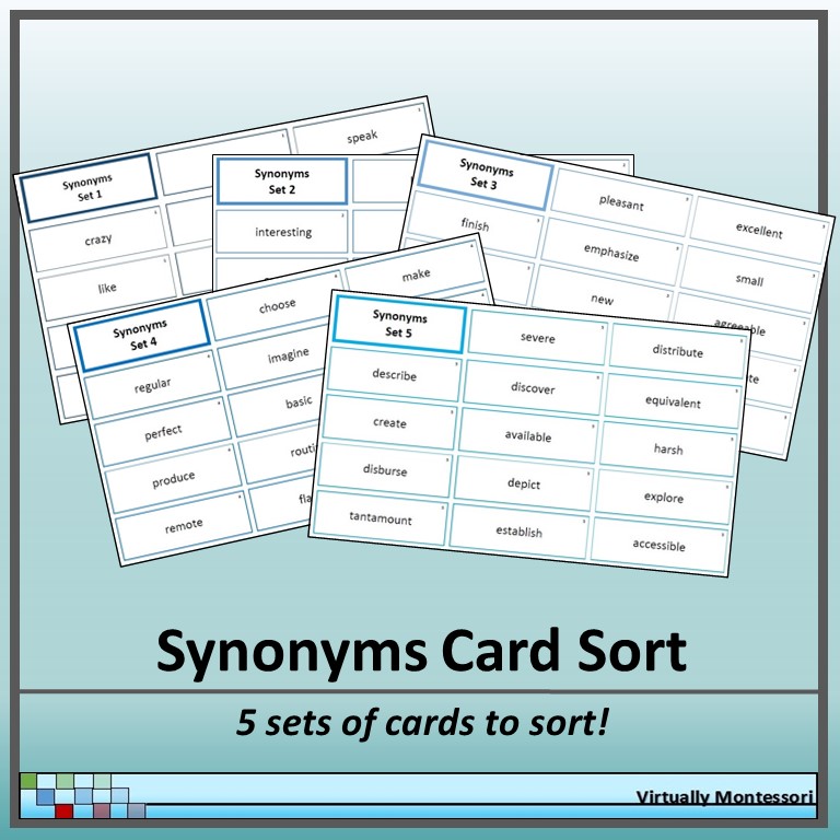 Synonyms Card Sort Activity by Virtually Montessori