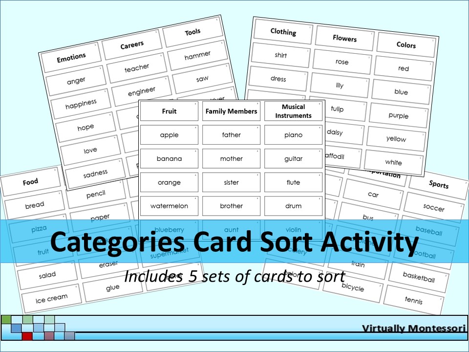Sort Words by Categories Categories Card Sort Activity by Virtually Montessori