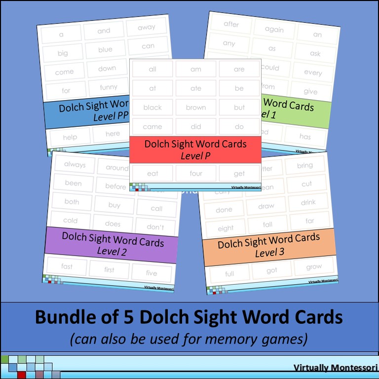 Bundle of Dolch Sight Word Cards by Virtually Montessori